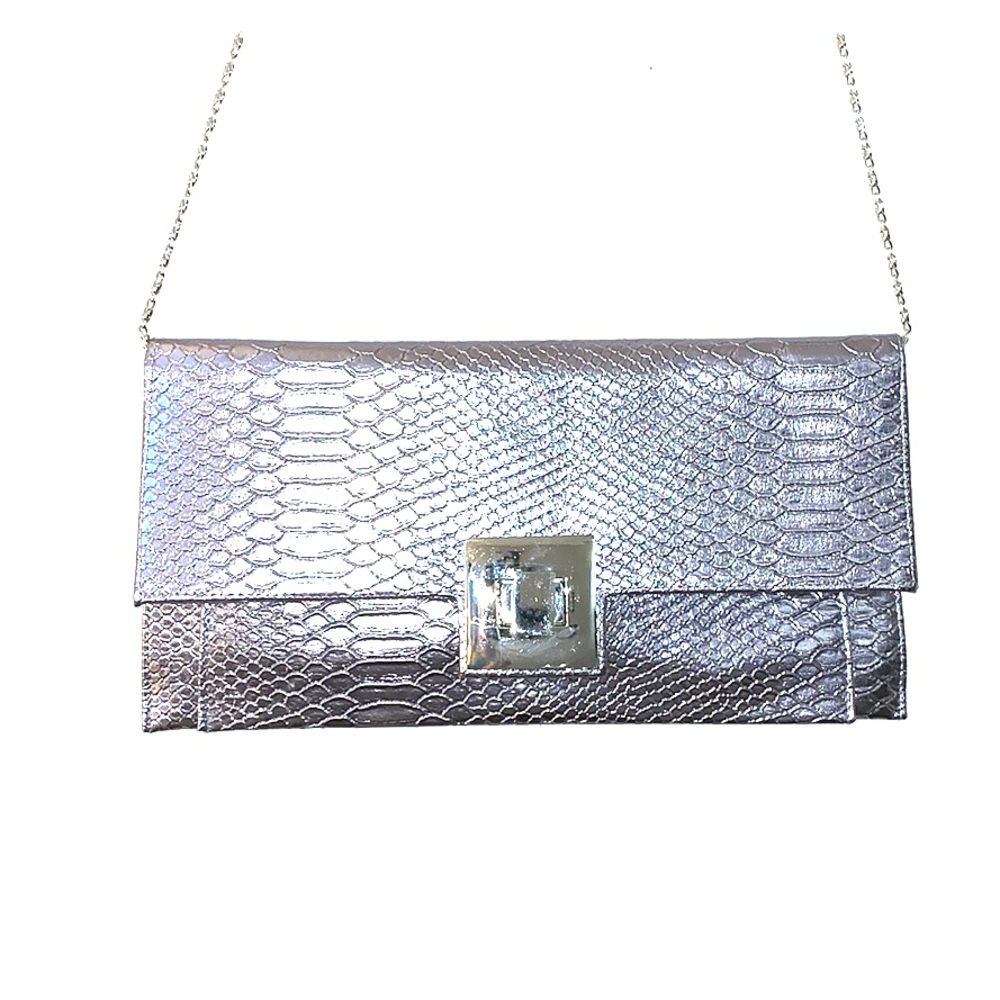 Silver Snakeskin Clutch